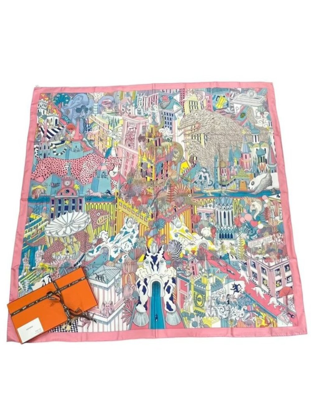 Hermes Scarf Silk Large Carre 140 Animapolis Pink